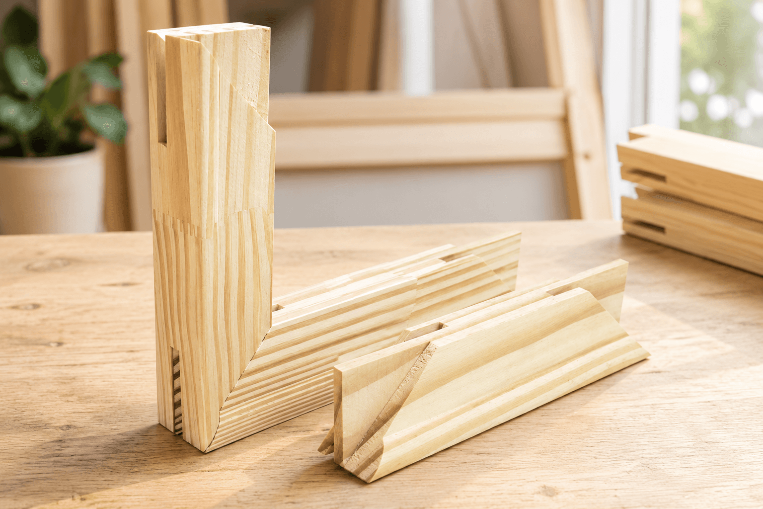 Wooden stretcher bar profile and corner construction
