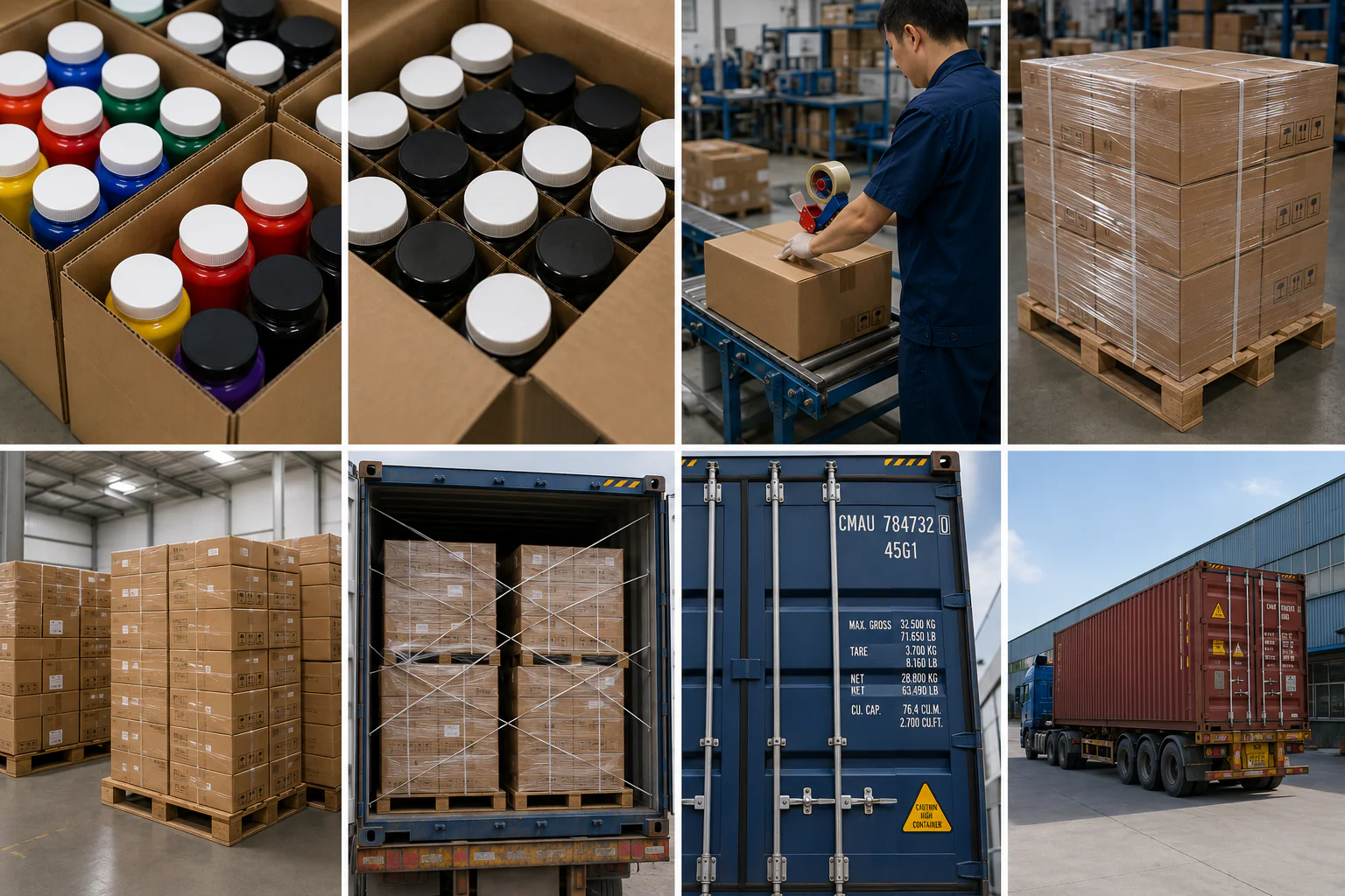 Export carton packing pallet preparation and container loading for art materials