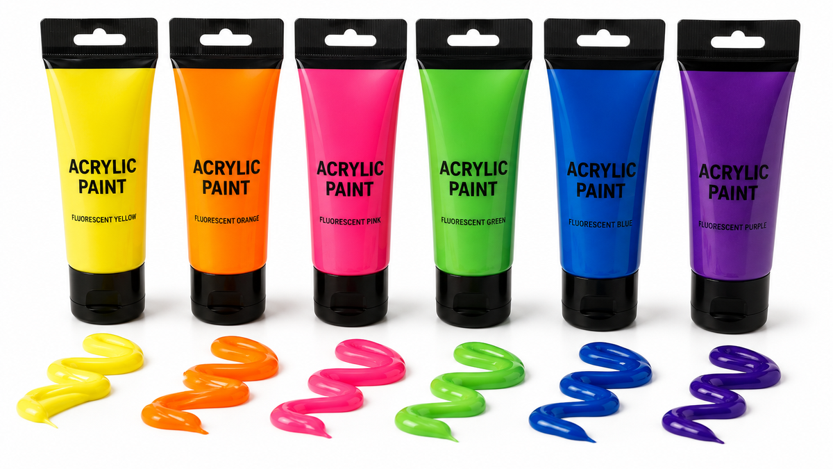 Fluorescent acrylic paint in vivid neon colors