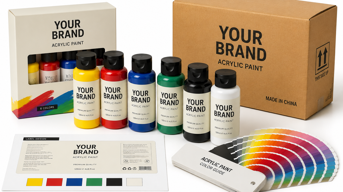 Private label acrylic paint bottles and custom packaging