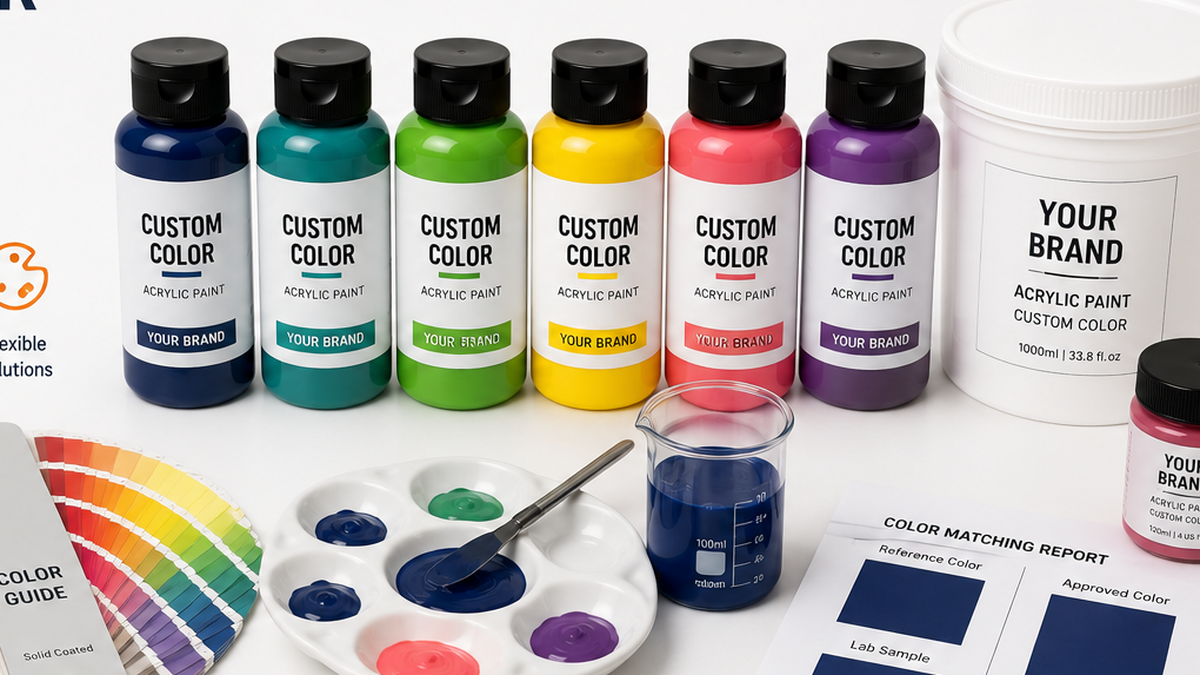 Custom acrylic paint color swatches and color matching program