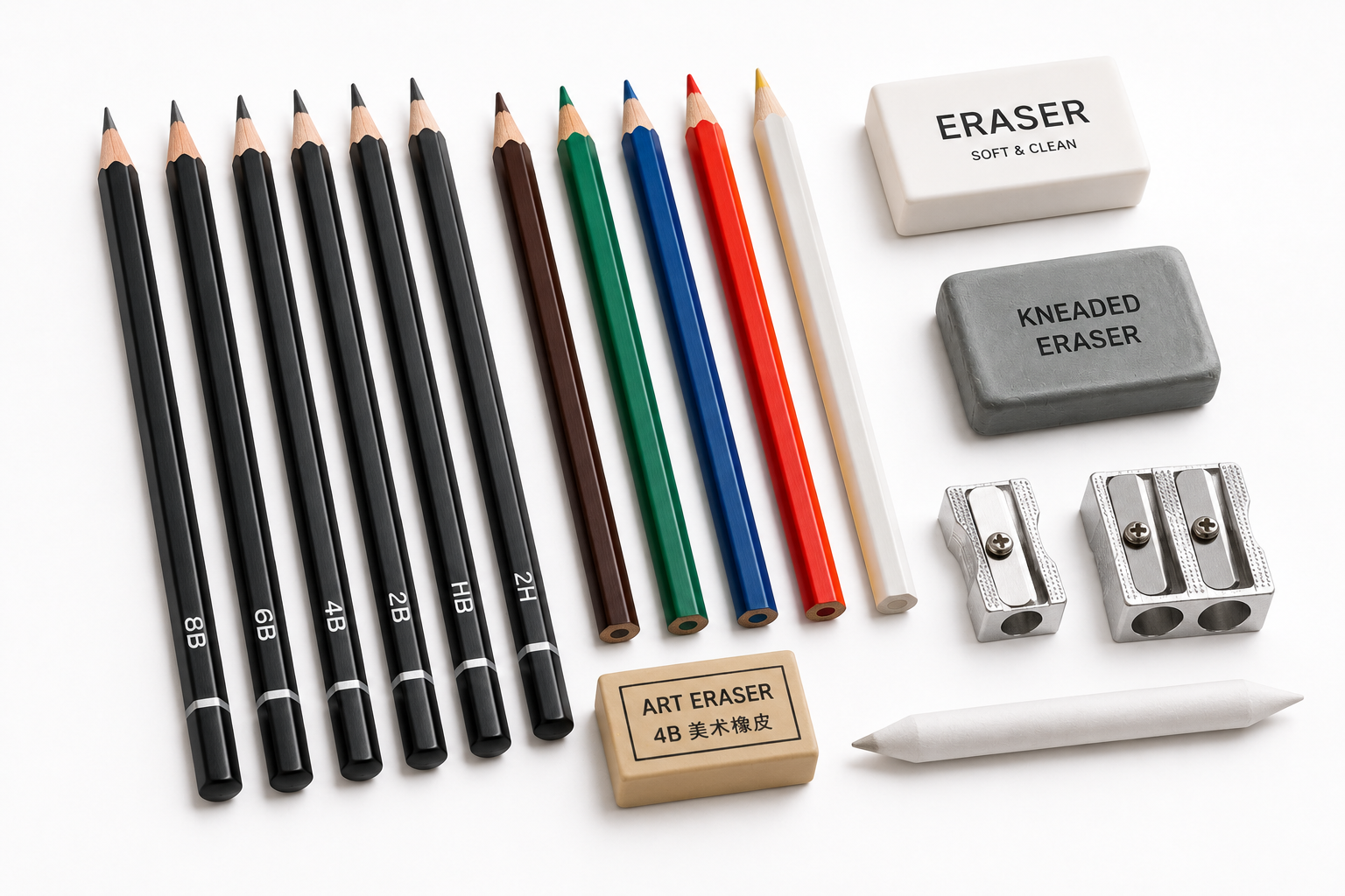 Pencil and eraser component for art supply kits