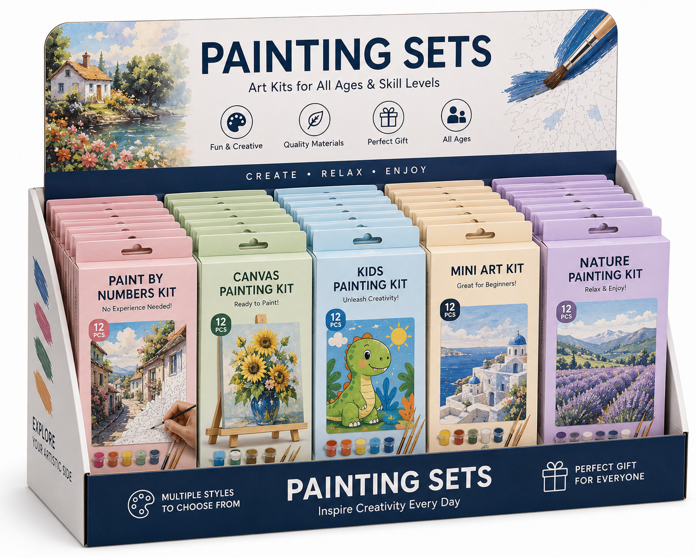 Display box packaging option for painting set merchandising