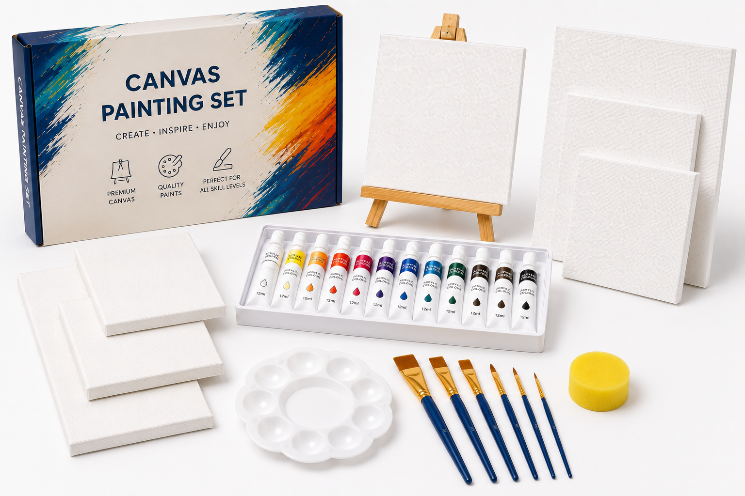 Canvas painting set with painting surfaces and art supplies