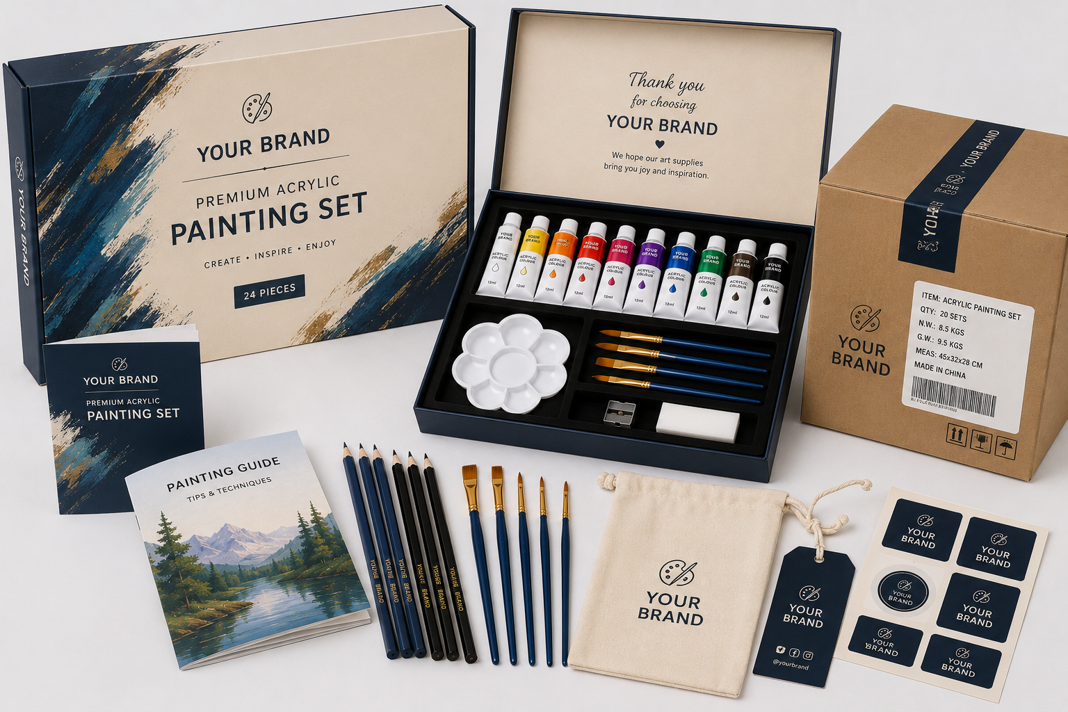 Private label painting set with custom brand packaging