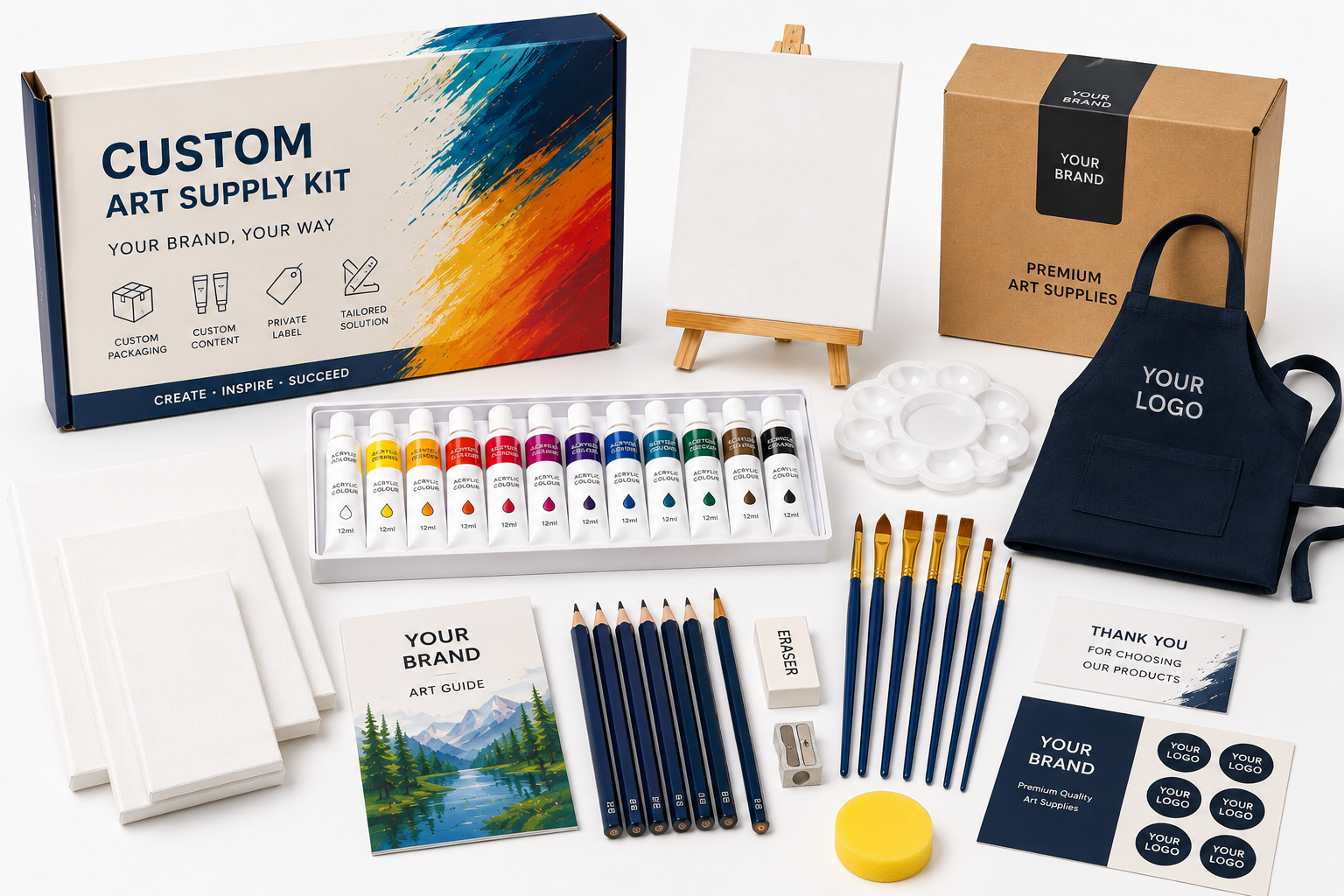 Custom art supply kit with flexible painting set components