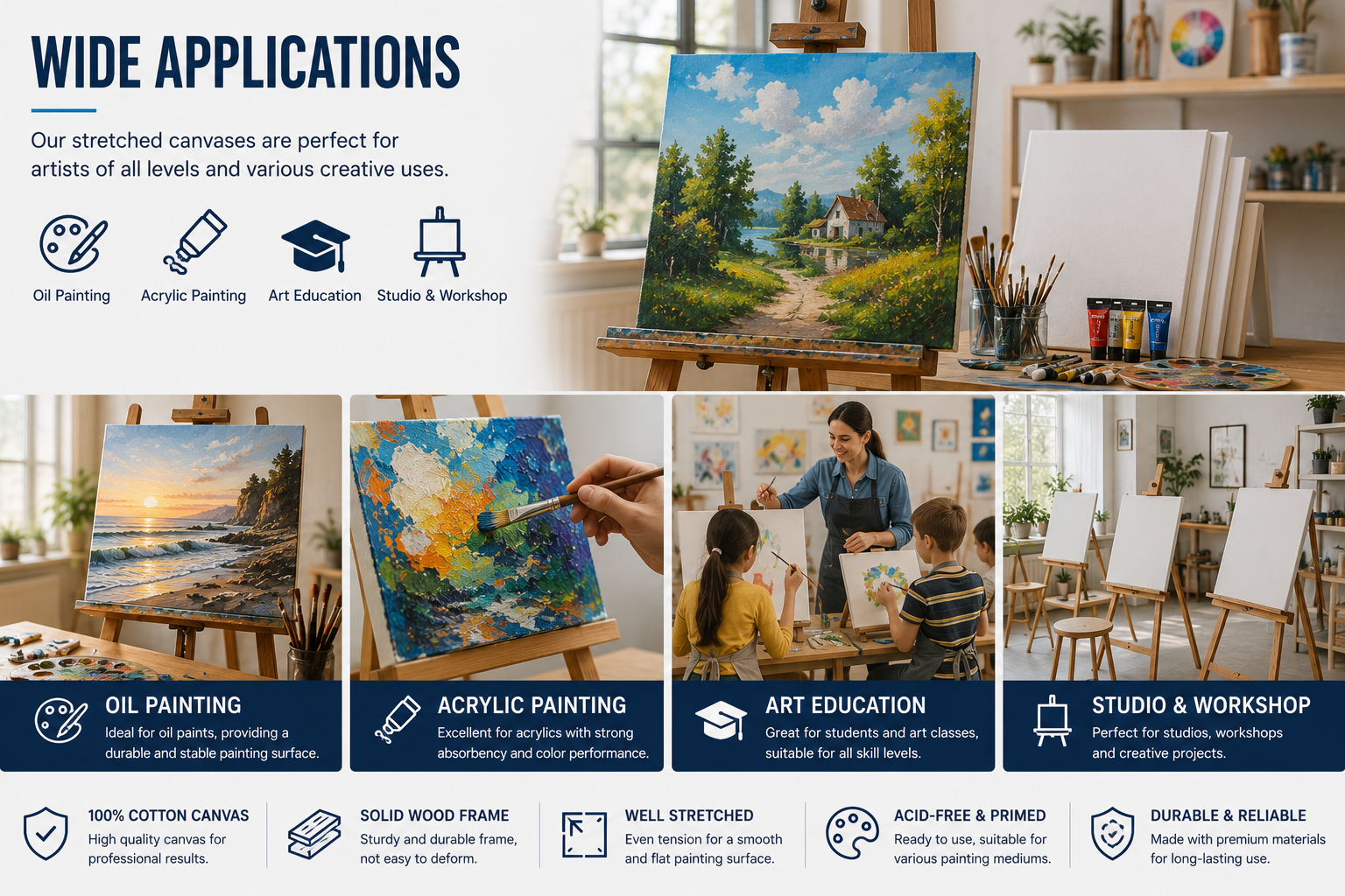 Applications for stretched canvas in art and retail programs