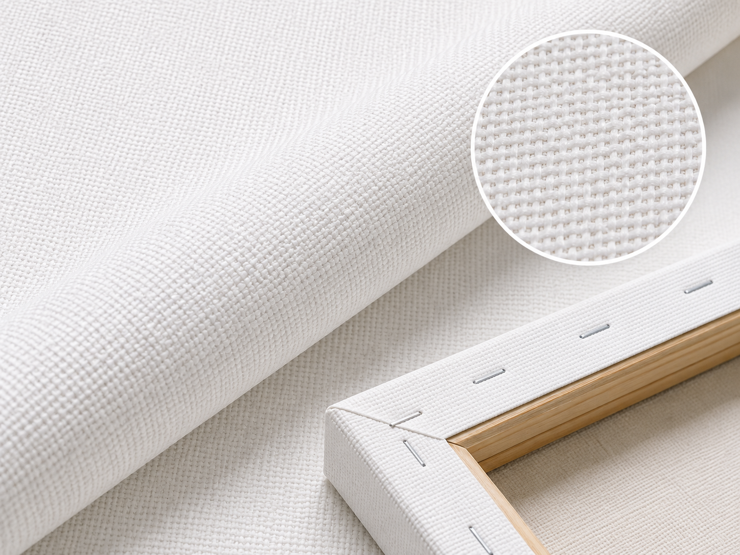 Close view of stretched canvas surface for product review
