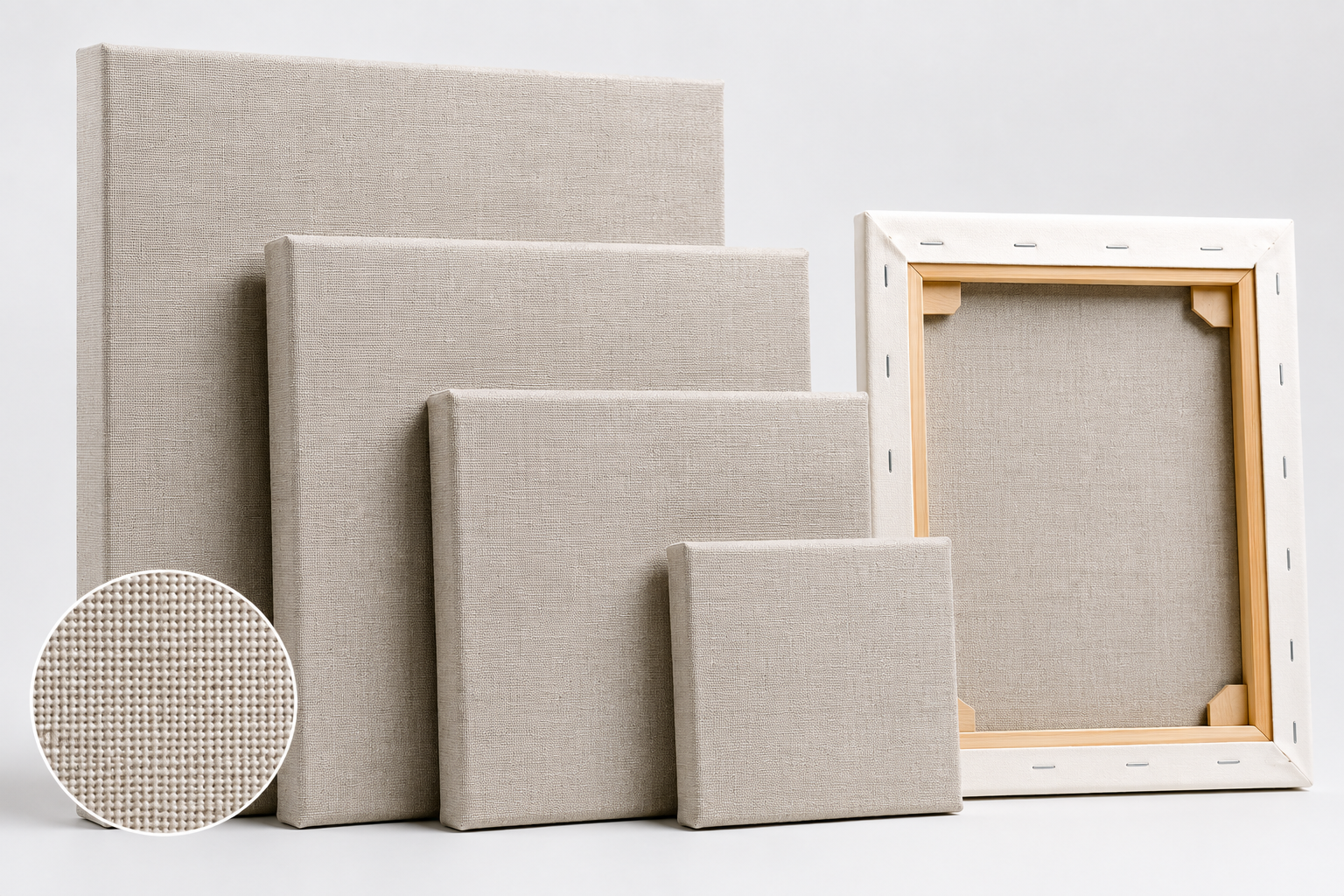 Linen stretched canvas surface for differentiated art product ranges