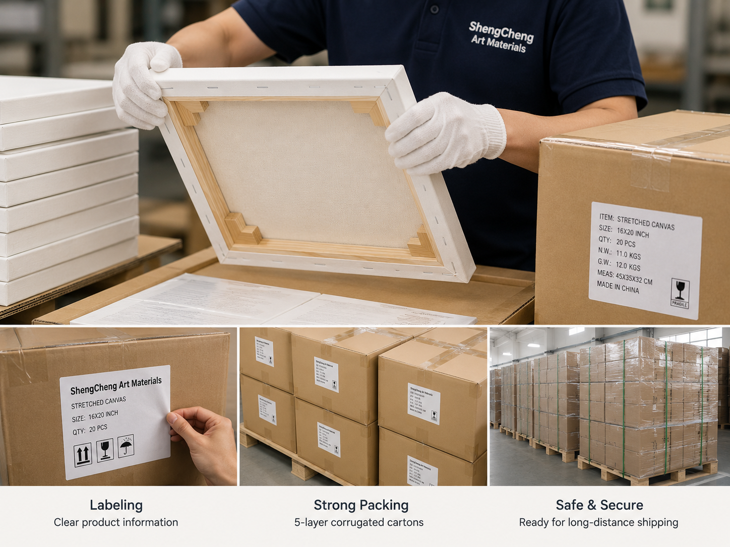 Stretched canvas packing review before shipment
