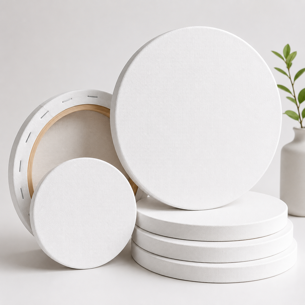 Round stretched canvas for decorative painting assortments